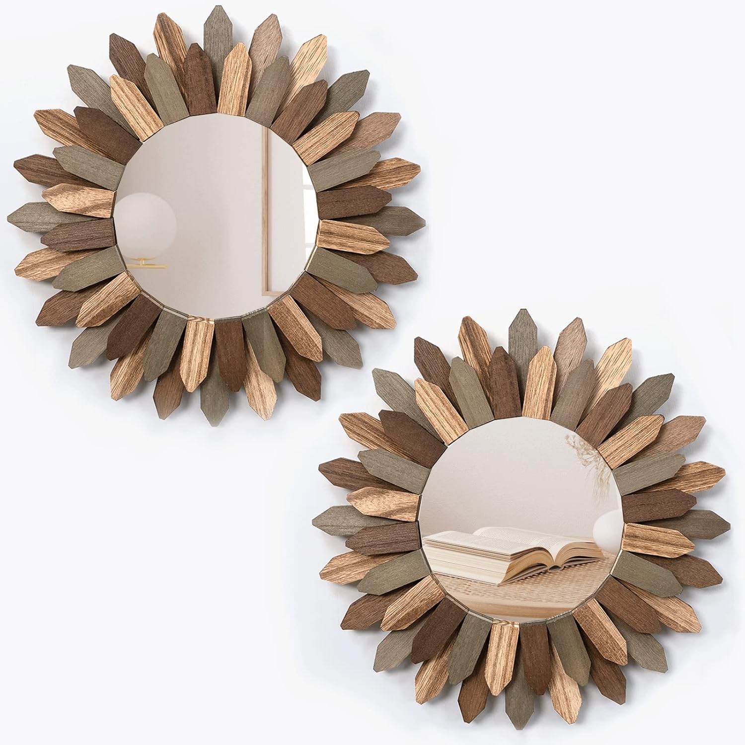 Honiway Boho Wall Decor Mirror 2 Pack for Rustic Home Style