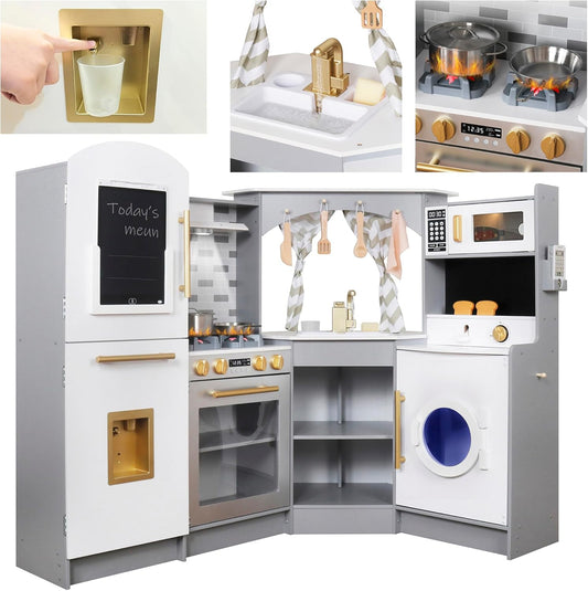 Large Wooden Corner Play Kitchen Set with Ice Maker and More