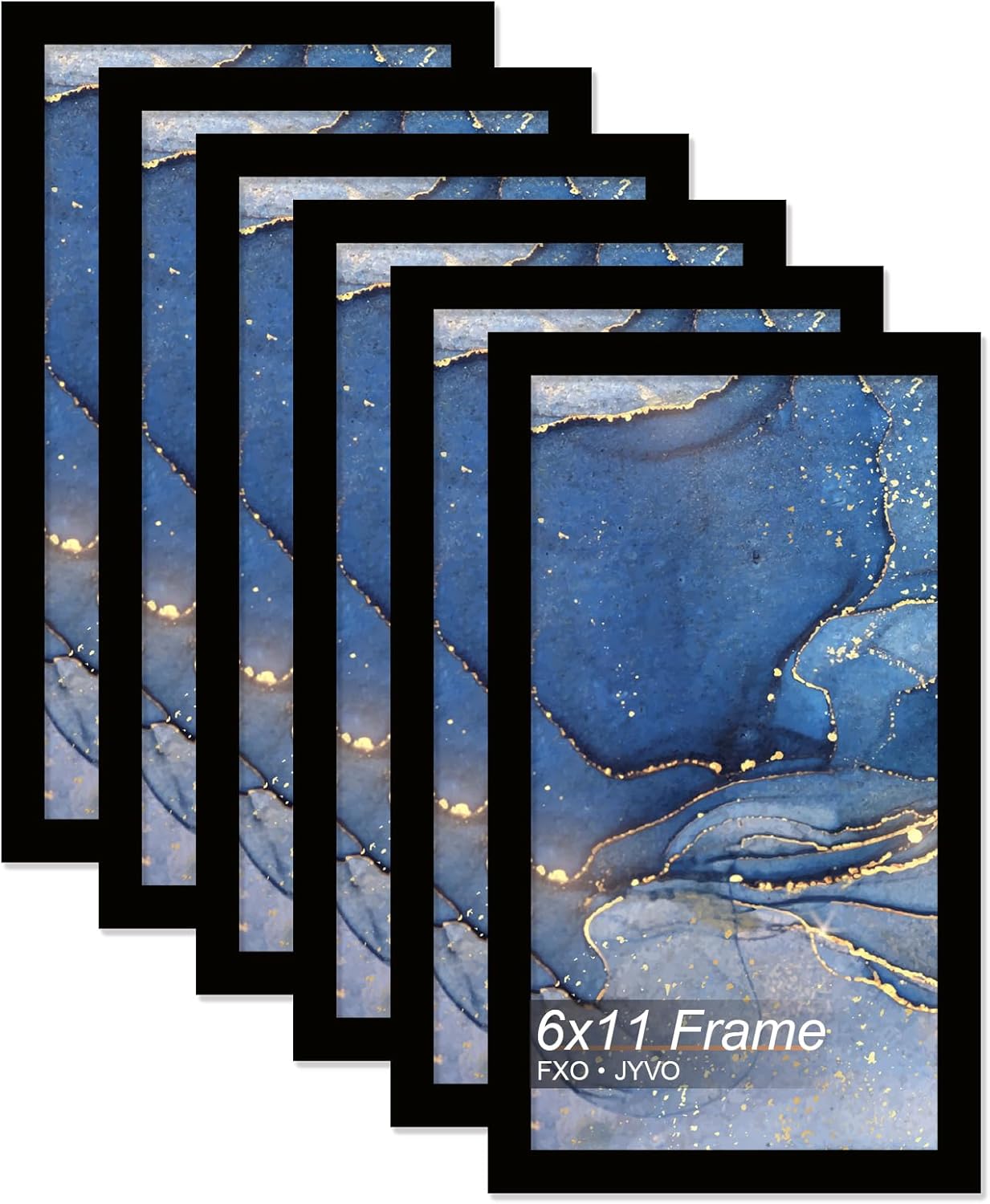 6x11 Picture Frame Set of 6, Lightweight Black Frames