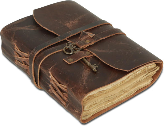 Handmade Leather Journal with Vintage Key - Premium Quality