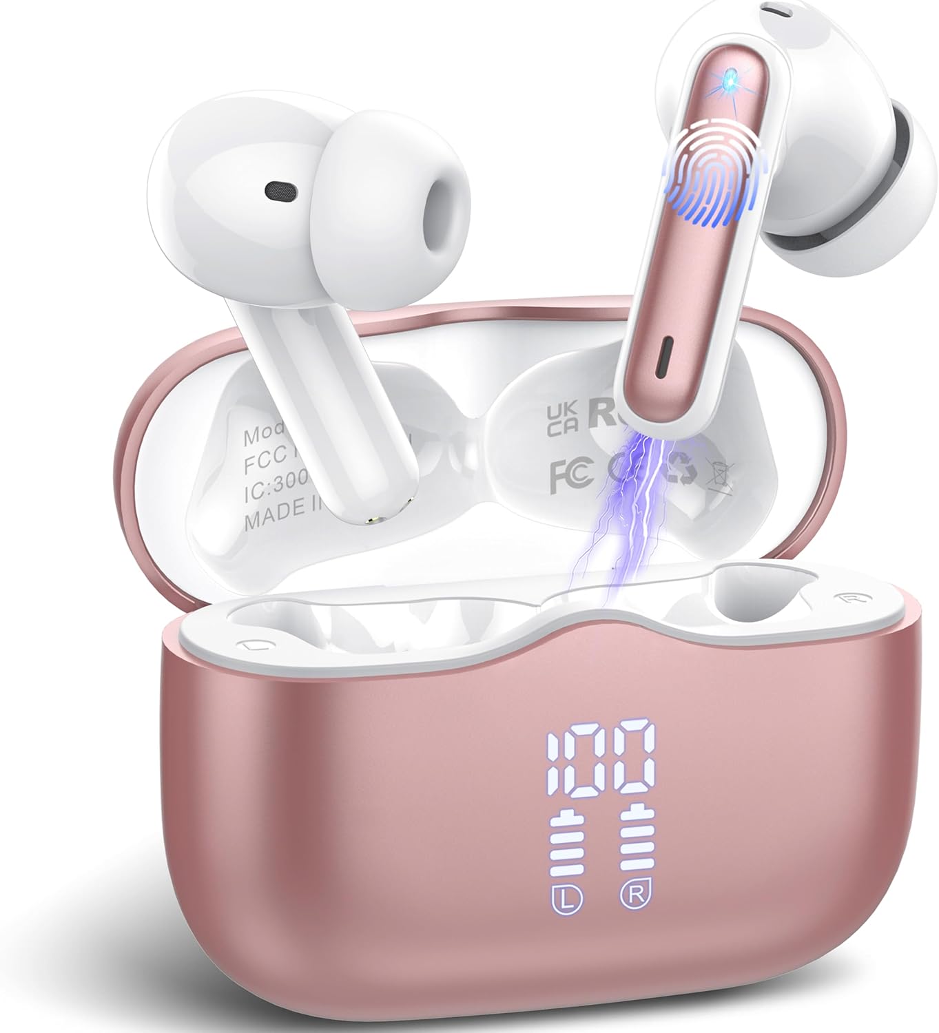 40H Playtime Wireless Earbuds, Bass Stereo Headphones, IP7 Waterproof, Rose Gold