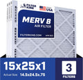 Filter King 15x25x1 Air Filter 3-Pack - MERV 8 Pleated Filters