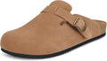 Womens Suede Clogs Mens Genuine Leather Mules Cork Footbed Sandals has