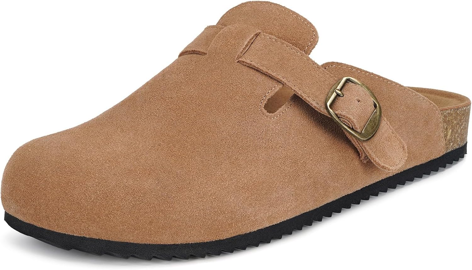 Womens Suede Clogs with Arch Support and Cork Footbed Comfort