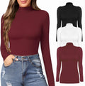 MANGOPOP Women's Mock Turtle Neck Slim Fit 3/4 Sleeve Tee - Sleek