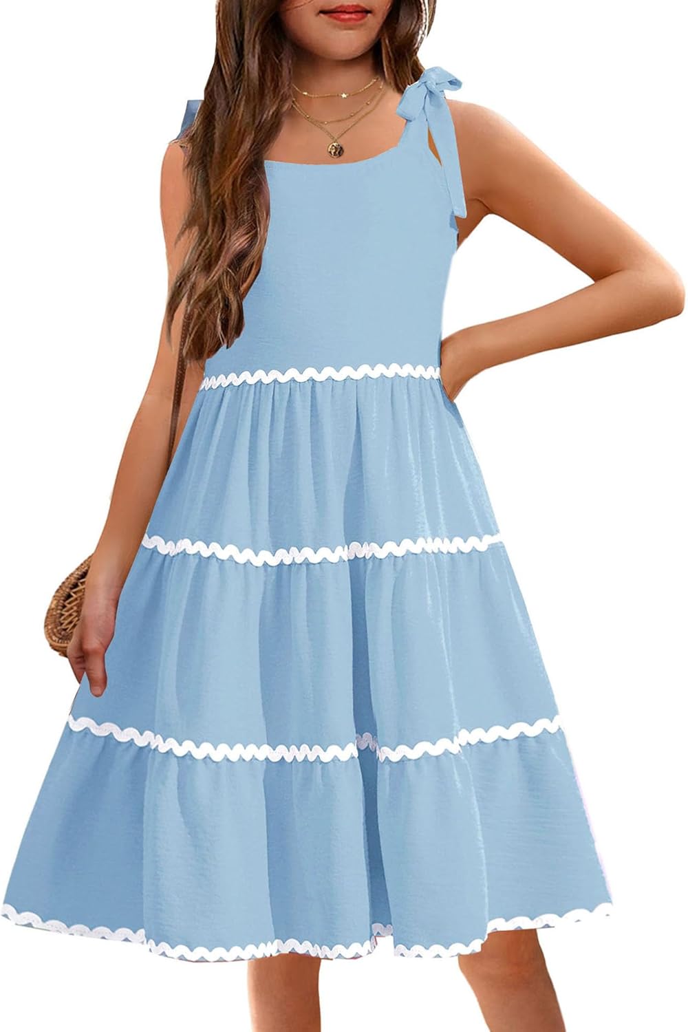 Arshiner Girls Summer Sundress with Bow-Tie Straps and Pockets