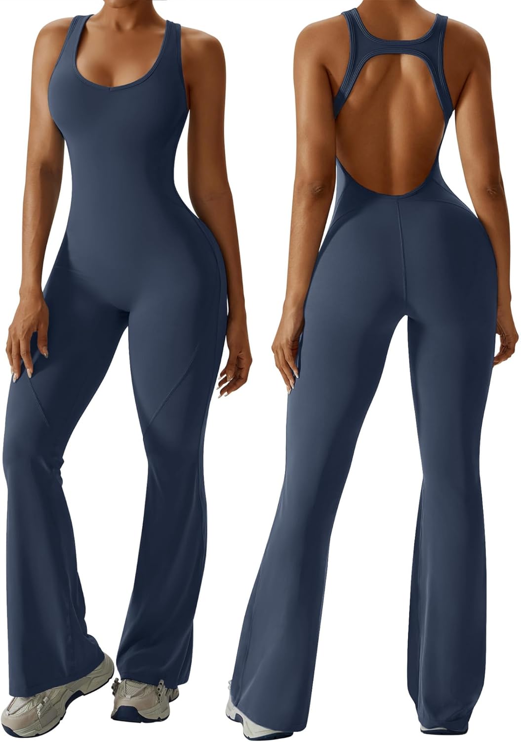 OEAK Womens Flare Jumpsuit with Bra Tummy Control for Style