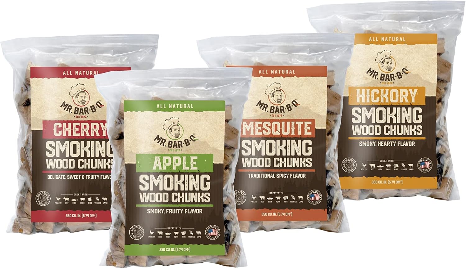 Variety Pack Wood Chunks for Smoking - 4 Flavors for BBQ