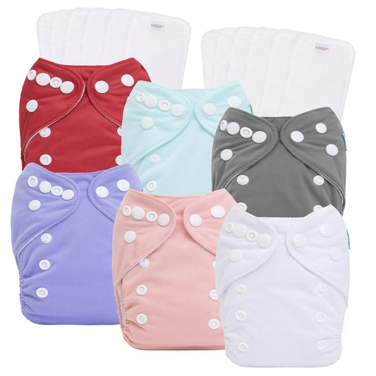 ALVABABY Newborn Cloth Diapers Set - 6 Covers, 12 Inserts - Lightweight for Tiny Blessings