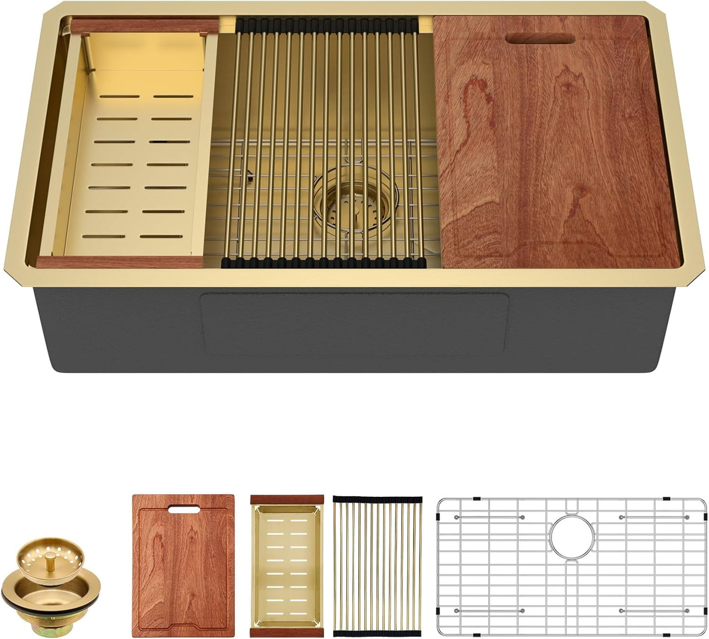 Lordear Gold Undermount Kitchen Sink 33in Stainless Steel Workstation