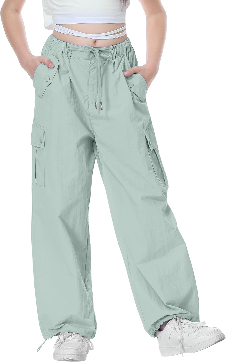 Rolanko Parachute Pants for Girls: Y2K Cargo Trousers