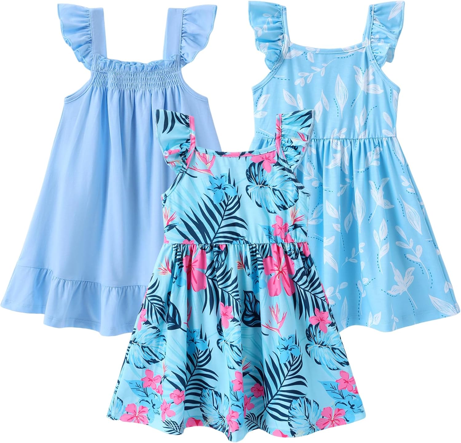 Multipack Girl Toddler Dresses with Tropical Prints for Summer Fun