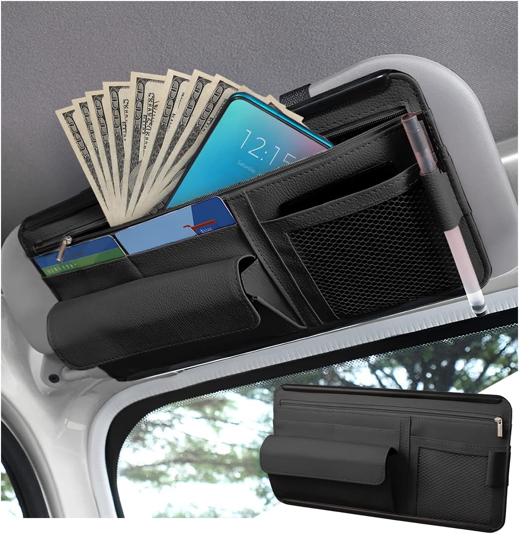 Car Visor Organizer with Multi-Pocket Storage - Black