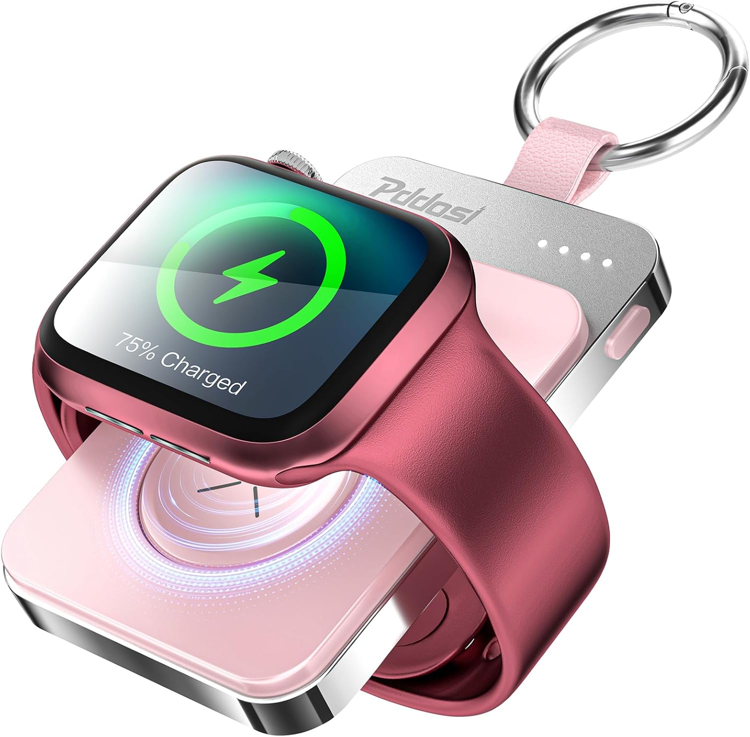 Portable Magnetic Apple Watch Charger Keychain (Pink)