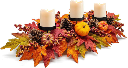 Fall Centerpiece Table Decorations with Pumpkins and Pine Cones