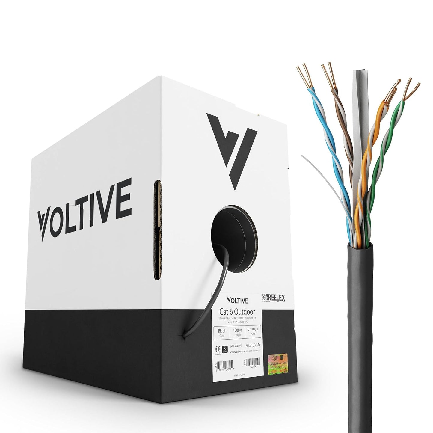 Voltive Cat6 Outdoor Ethernet Cable - 1000ft Black UV Resistant