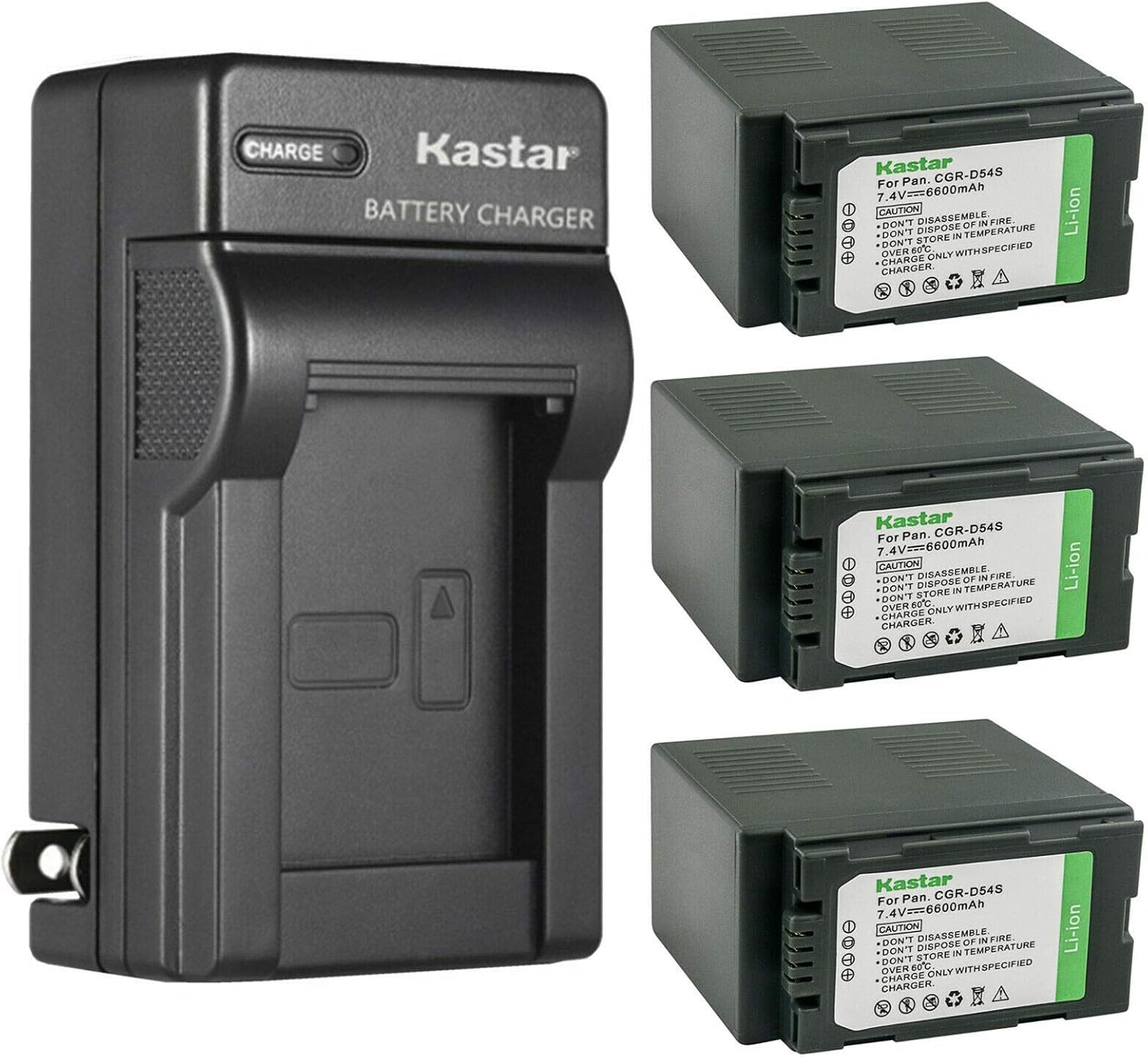 Kastar 3-Pack CGA-D54 Battery and AC Wall Charger Replacement