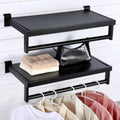 Black Slatwall Shelf Clothes Rack with Top Shelf - Space Saving