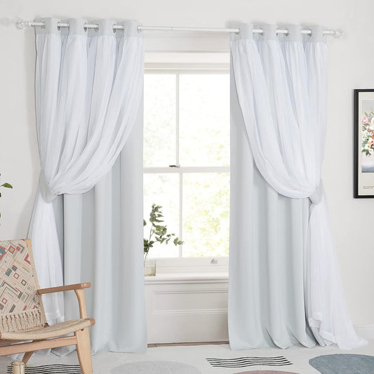 PONY DANCE Double Layer Curtains - Elegant Greyish White Panels
