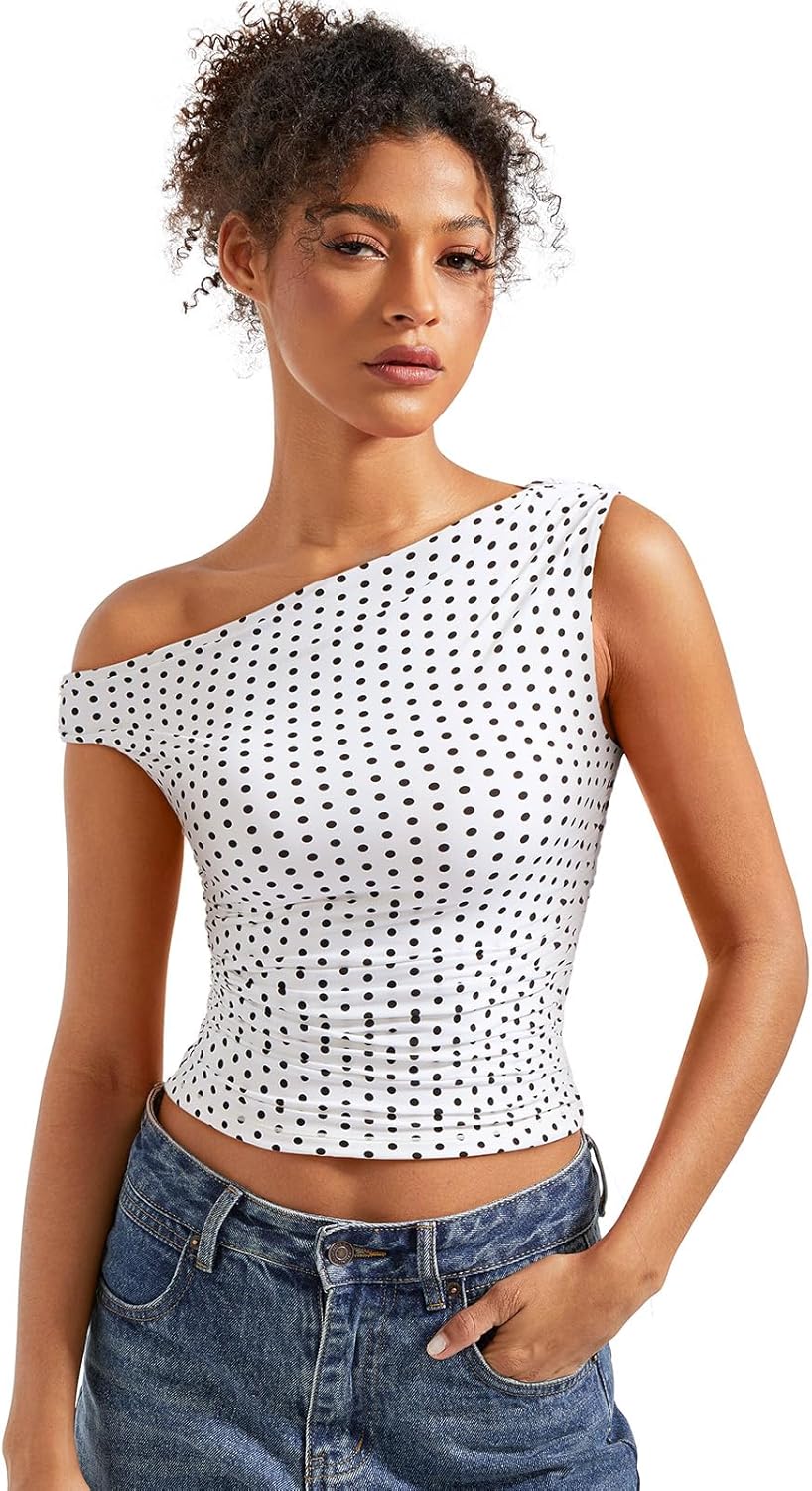 SUUKSESS Women Off Shoulder Crop Tank Top for Y2K Style