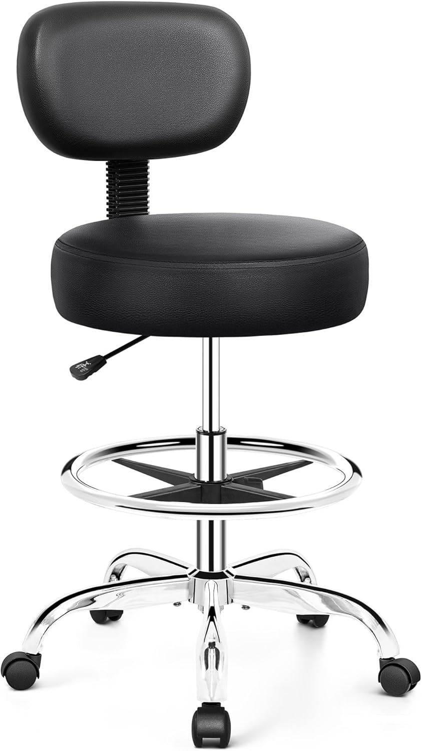 Drafting Chair with Backrest Adjustable Foot Rest Rolling Stool