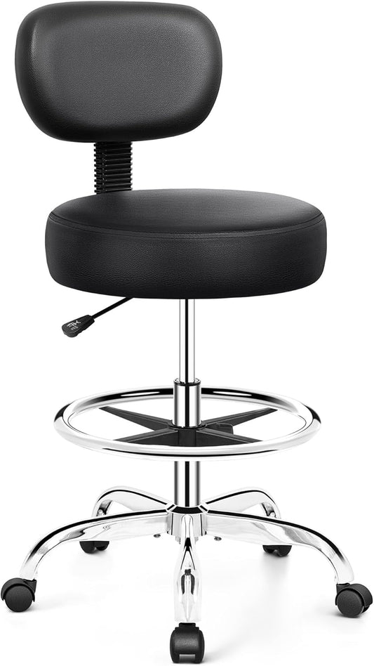 Drafting Chair with Backrest Adjustable Foot Rest Rolling Stool