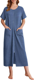 Ekouaer Women Zipper Front Short Sleeve Housecoat - Comfortable robe