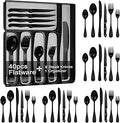 49piece Black Silverware Set with Organizer for 8 - Matte Flatware