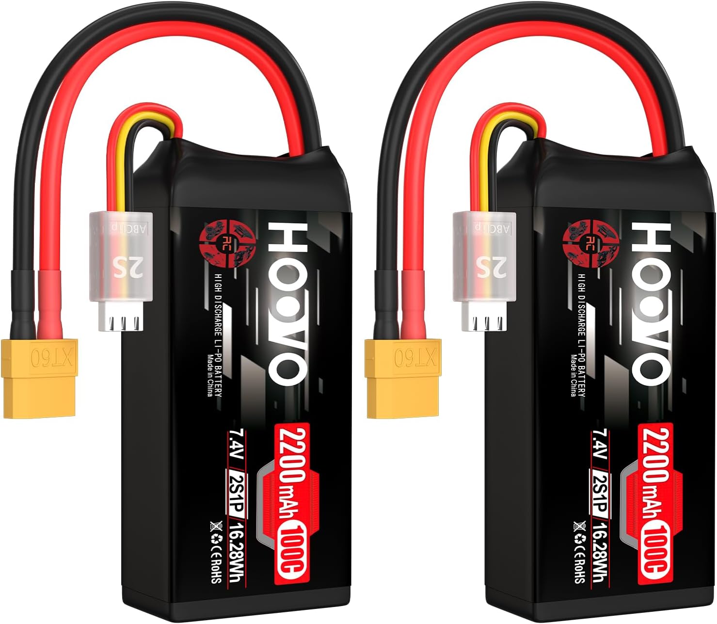 HOOVO 2S 2200mAh 100C Lipo Battery for RC Hobbies - 2 Pack