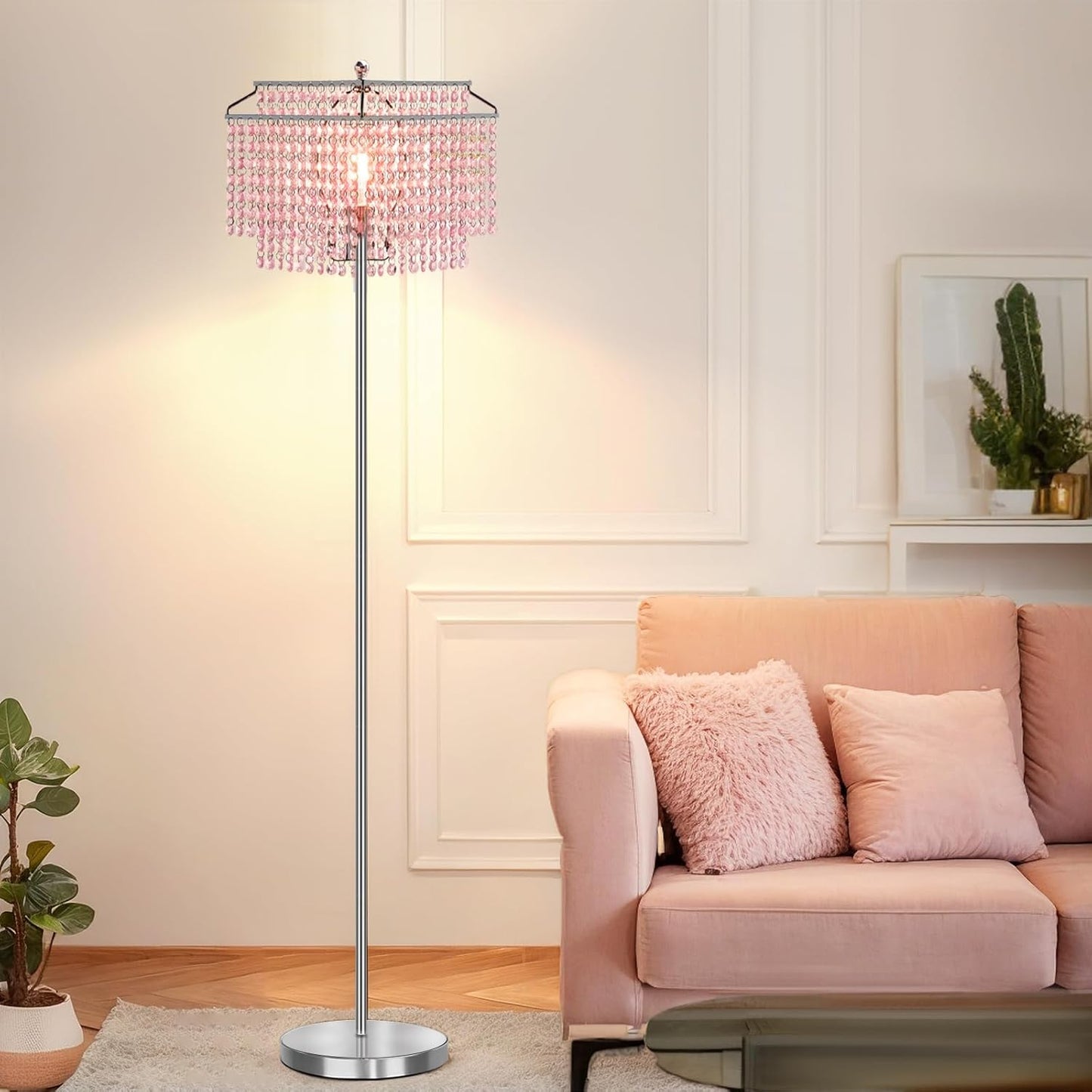 Luvkczc Pink Crystal Floor Lamp: Elegant 64in Tall Design