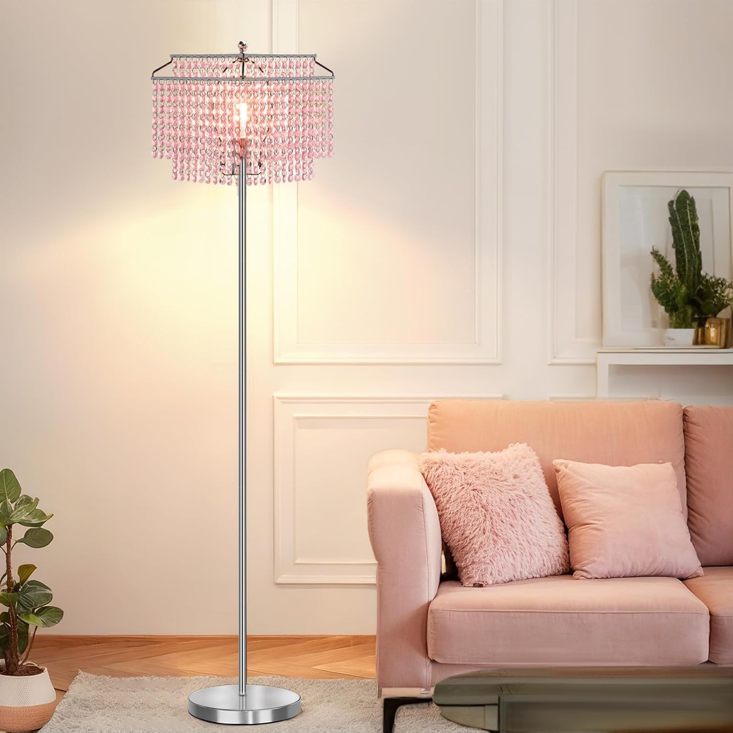 Luvkczc Pink Crystal Floor Lamp: Elegant 64in Tall Design