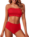Tempt Me Women Bandeau High Waisted Bikini Set - Smocked Strapless