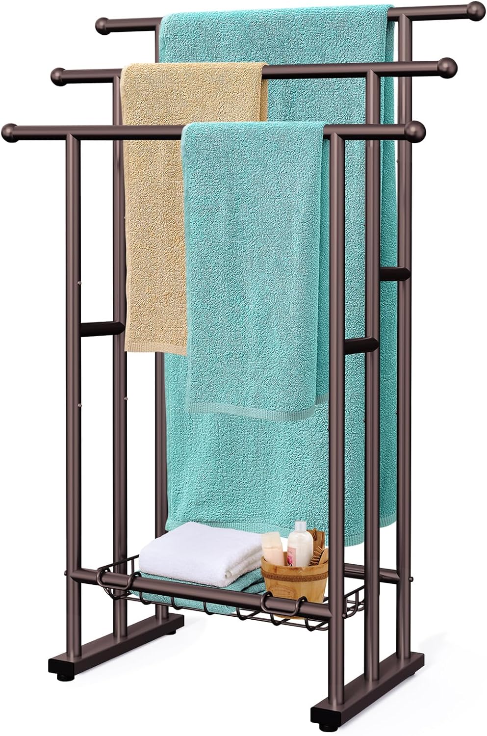 40 Tall Standing Towel Rack for Bathroom with Storage Basket