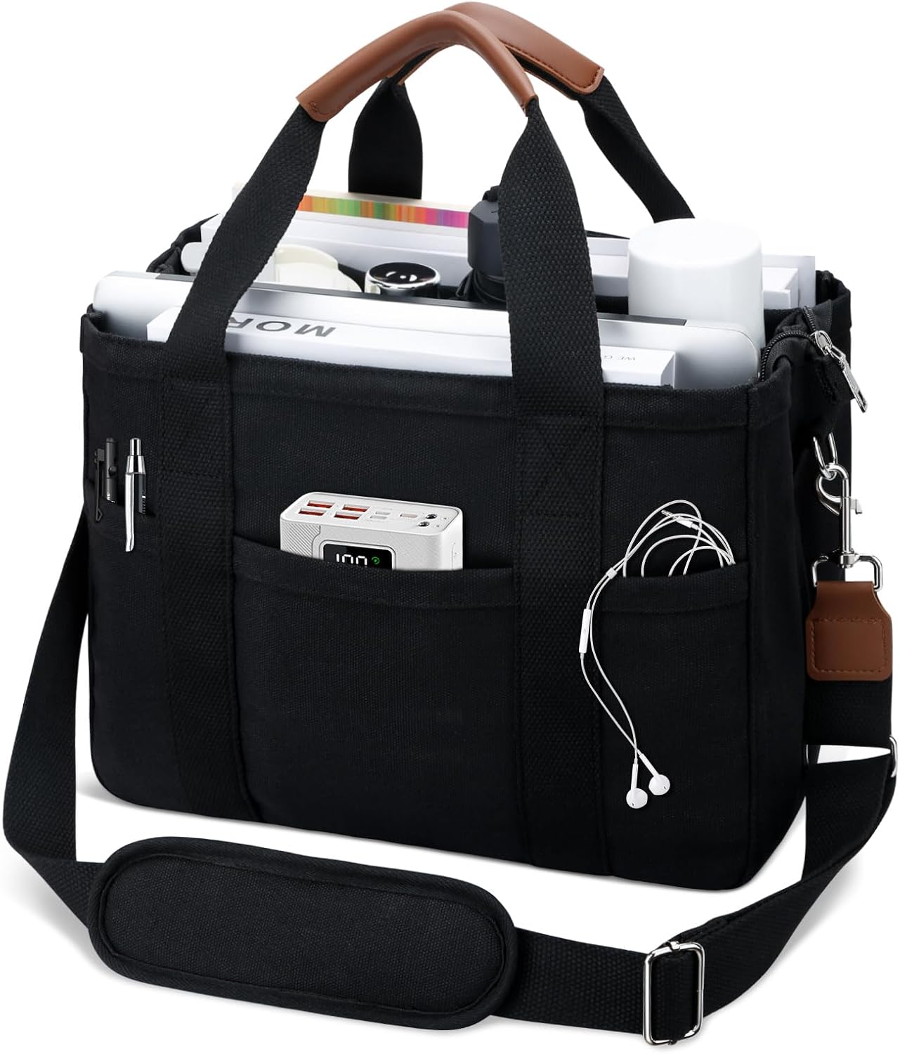 KKXIU Canvas Tote Bag for Women with Zipper and Compartments