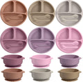 Silicone Baby Feeding Set with Suction Bowls and Divided Plates