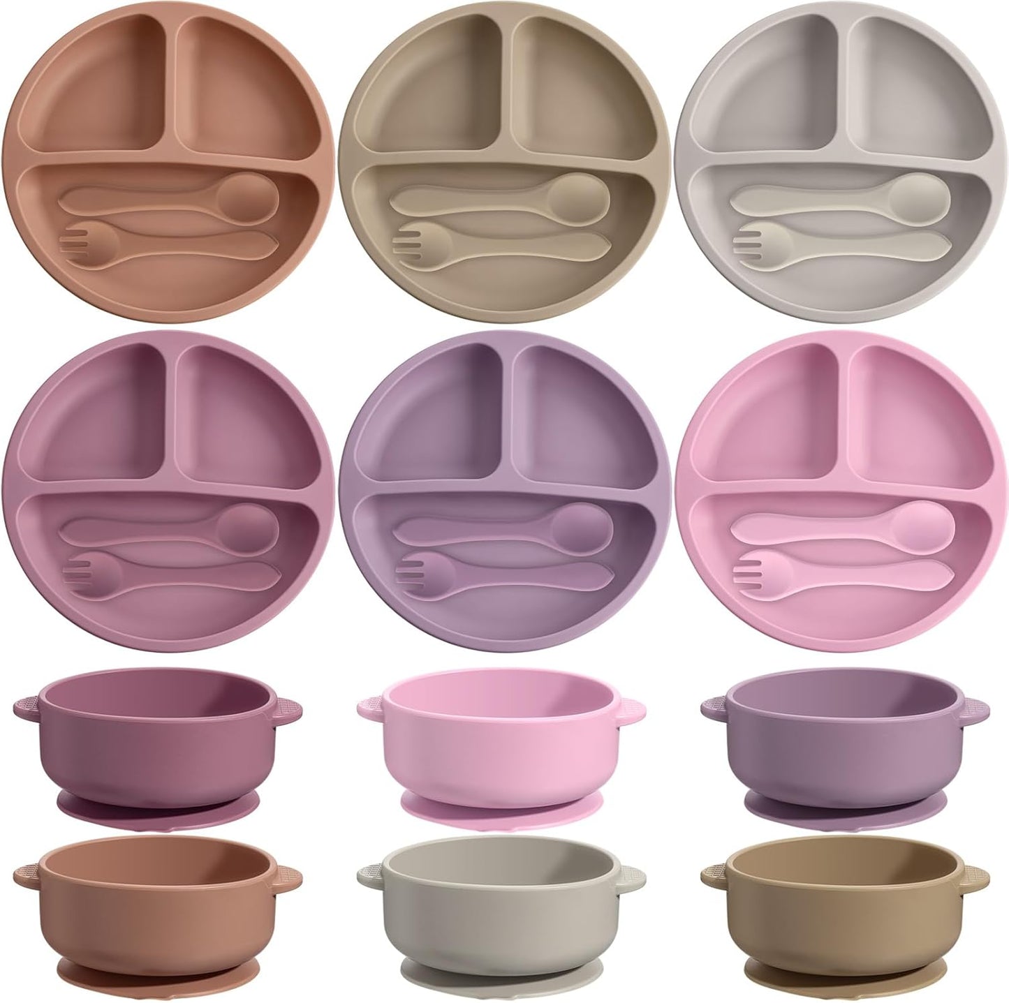 Dandat Silicone Baby Feeding Set with Suction Bowls and Plates