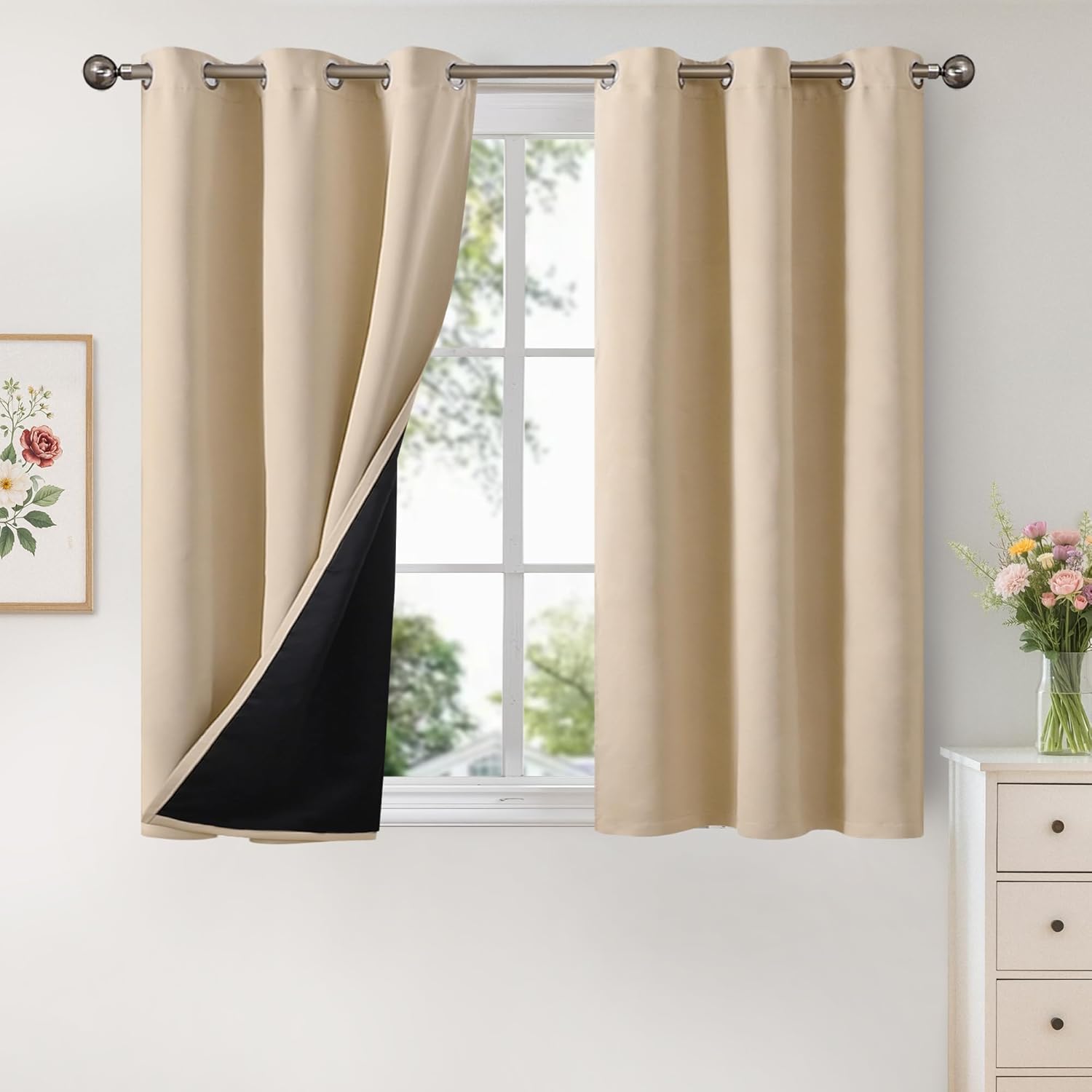 YoungsTex Beige 100% Blackout Curtains for Short Windows