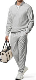 Men Fall Tracksuit 2 Piece Set Quarter Zip Twill - Classic Comfort