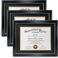 Elegant 8.5x11 Diploma Frame Set of 3 with Black and Gold Mat