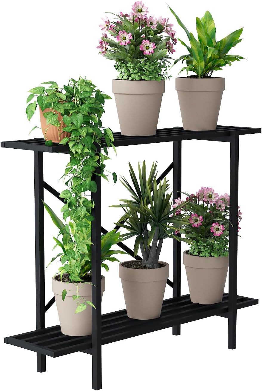 Sturdy 2 Tier Metal Plant Stand for Indoor and Outdoor Use