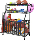 Garage Sports Equipment Organizer Ball Rack with Wheels - Space Saving