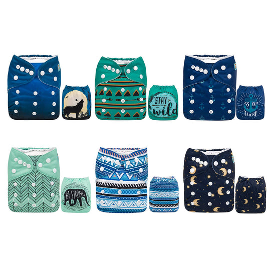 ALVA 6 Pack Cloth Diaper Set - Adjustable & Reusable