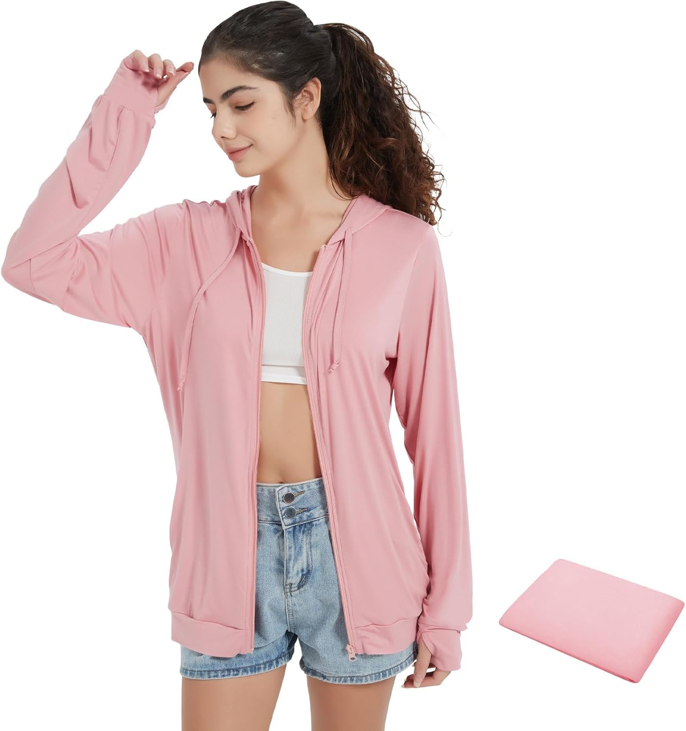 QBK Women's Summer Zip Up Hoodie - Lightweight & Stylish