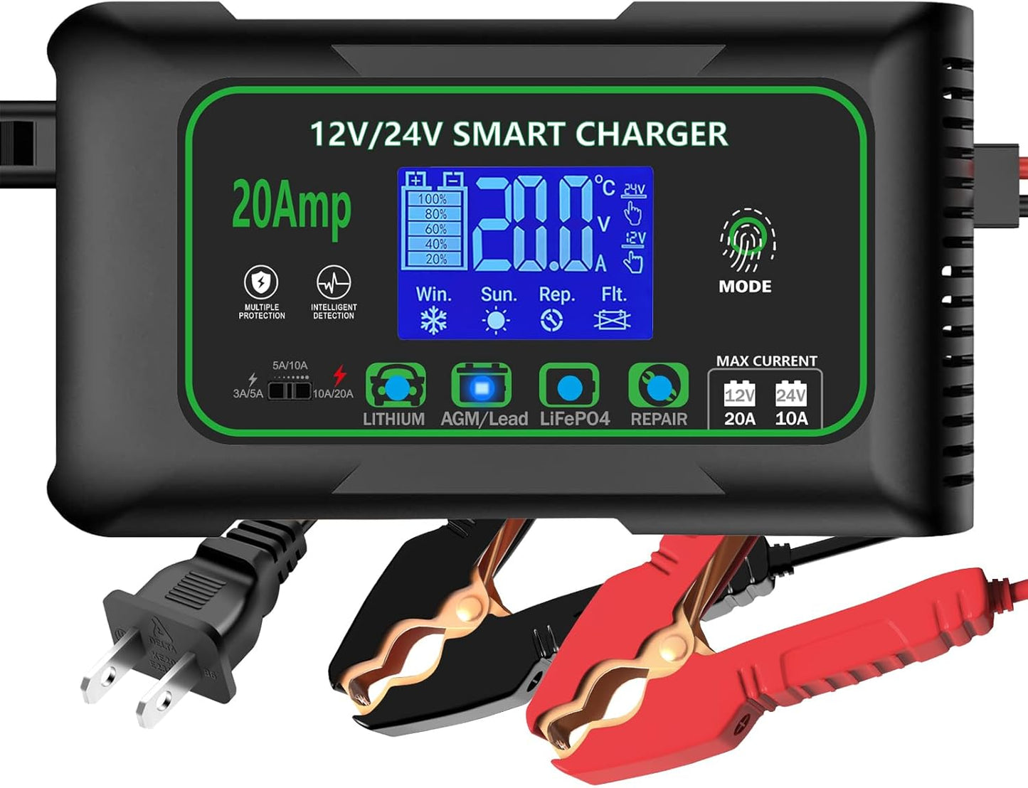 20 Amp Smart Battery Charger for 12V and 24V Applications