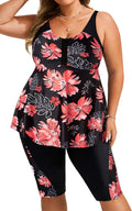 Women's Plus Size Tankini Swimsuit Two Piece with Capris - Flowy
