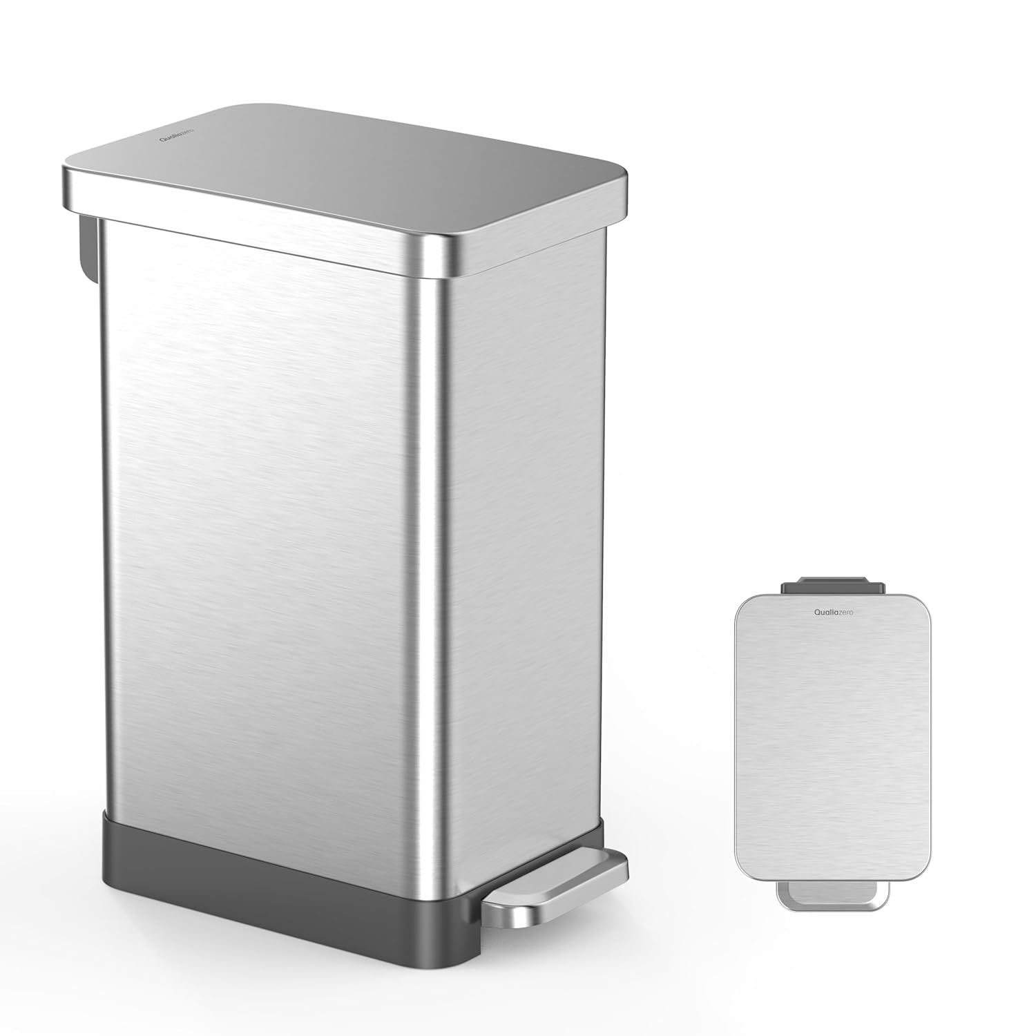 QUALIAZERO 50L Stainless Steel Step-On Kitchen Trash Can