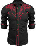 COOFANDY Men's Western Cowboy Long Sleeve Embroidered Shirt - Slim Fit