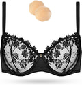 Wingslove Lace Demi Sheer Balconette Bra - Sexy Embroidered Lift