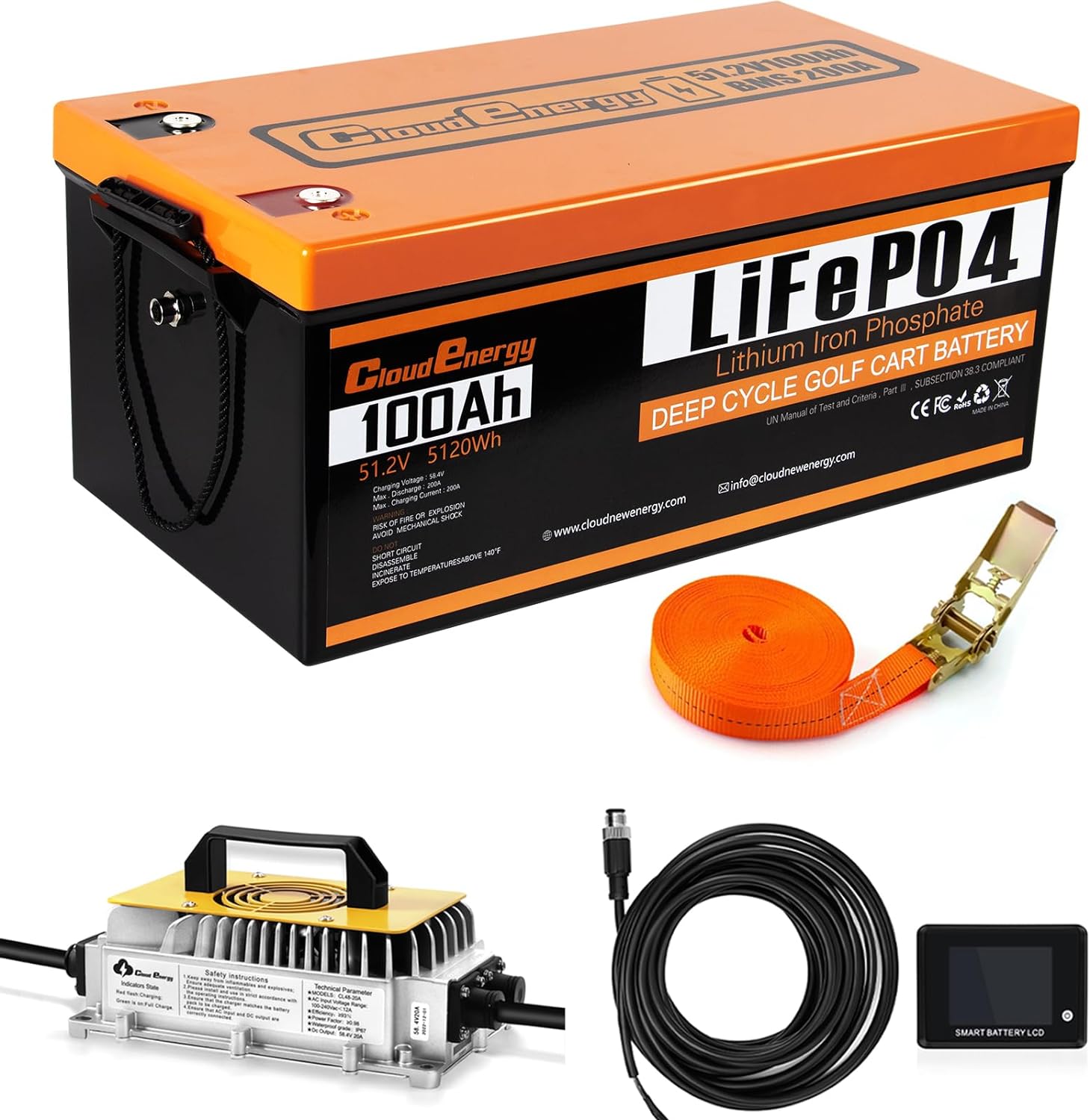 Long-lasting 48V LiFePO4 Golf Cart Battery with BMS, Mobile APP, Touch Monitor - 6000+ Cycles!