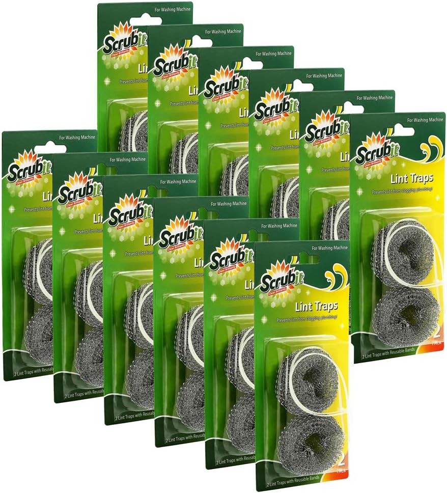 SCRUBIT 24 Premium Lint Traps for Washing Machines - Rust-Free Mesh, Easy Install - 12 Pack (x2)